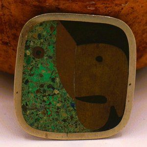 Vintage Modernist Metales Casados of Taxco Inlaid Turquoise Parrot Brooch